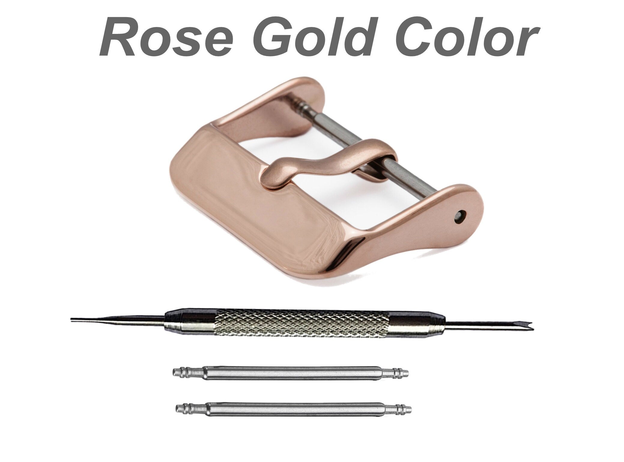 4pcs Set Pin Buckles for 14mm 16mm 18mm 20mm 22mm 24mm Watch Straps Bands Kit Clasp Silver Black Rose Gold Finish -Pins Tool Included